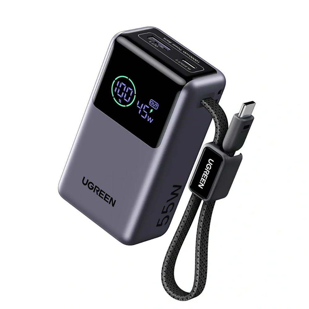 Externá batéria UGREEN Nexode Pro PB727 (85301B), 10000mAh, 55W, QC + PD, 1 x USB-A - 2 x USB-C, Sivá