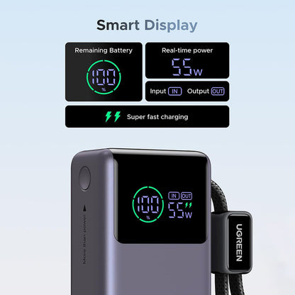 Externá batéria UGREEN Nexode Pro PB727 (85301B), 10000mAh, 55W, QC + PD, 1 x USB-A - 2 x USB-C, Sivá