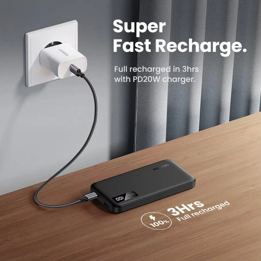 Externá batéria UGREEN PB311, 10000mAh, 22.5W, QC + PD, 1 x USB-C - 2 x USB-A, Čierna