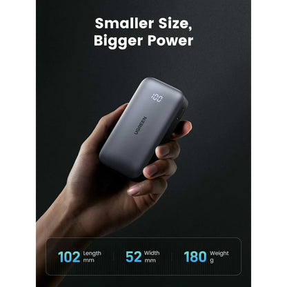 Externá batéria UGREEN PB502, 10000mAh, 30W, QC + PD, 1 x USB-A - 1 x USB-C, Sivá
