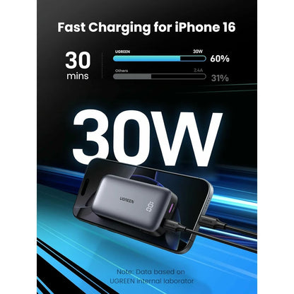 Externá batéria UGREEN PB502, 10000mAh, 30W, QC + PD, 1 x USB-A - 1 x USB-C, Sivá
