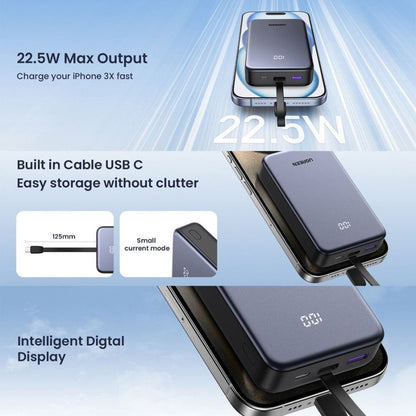 Externá batéria UGREEN PB505, 20000mAh, 22.5W, QC + PD, 1 x USB-A - 2 x USB-C, Sivá