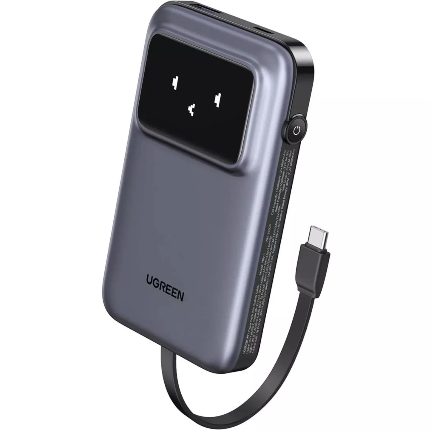 Externá batéria UGREEN PB511 Uno, 10000mAh, 30W, QC + PD, 1 x USB-A - 2 x USB-C, Sivá