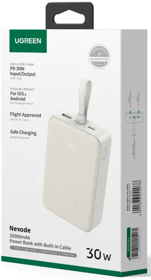 Externá batéria UGREEN PB521, 20000mAh, 30W, QC + PD, 1 x USB-A - 2 x USB-C, Biela