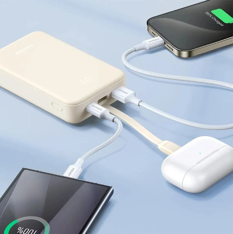 Externá batéria UGREEN PB521, 20000mAh, 30W, QC + PD, 1 x USB-A - 2 x USB-C, Biela