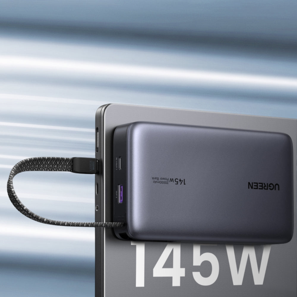 Externá batéria UGREEN PB551 (55992), 20000mAh, 145W, QC + PD, 1 x USB-A - 2 x USB-C, Sivá