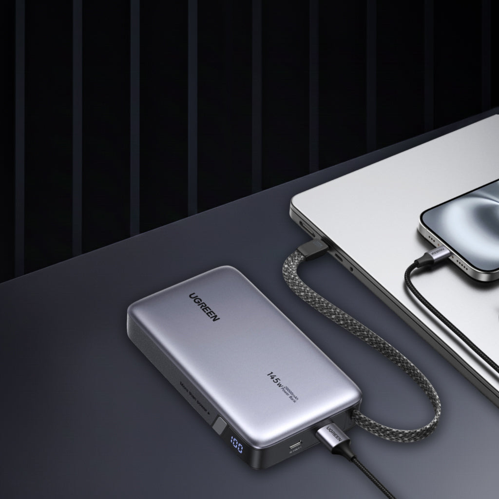 Externá batéria UGREEN PB551 (55992), 20000mAh, 145W, QC + PD, 1 x USB-A - 2 x USB-C, Sivá