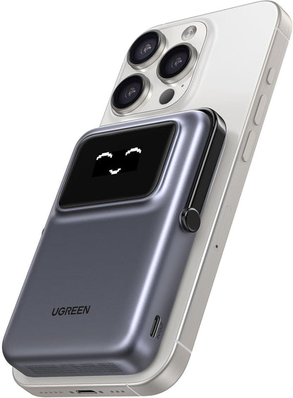 Externá bezdrôtová batéria UGREEN PB572 Uno, 10000mAh, 20W, PD + FQI, 1 x QI - 1 x USB-C, Sivá