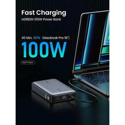 UGREEN PB720 Nexode External Battery, 20000mAh, 100W, QC + PD, 1 x USB-A - 2 x USB-C, Gray
