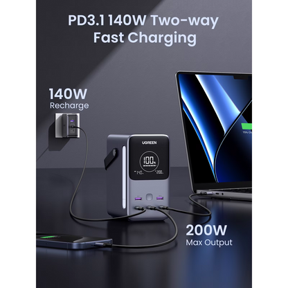 Externá batéria UGREEN PB770, 48000mAh, 300W, QC + PD, 2 x USB-A - 3 x USB-C, Sivá, Znovu zabalená