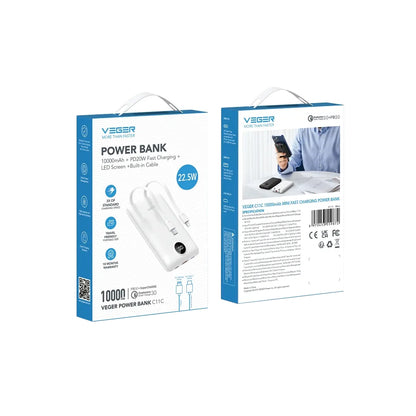 Veger C11C External Battery, 10000mAh, 22.5W, QC + PD, 1 x Lightning - 1 x USB-A - 2 x USB-C, White