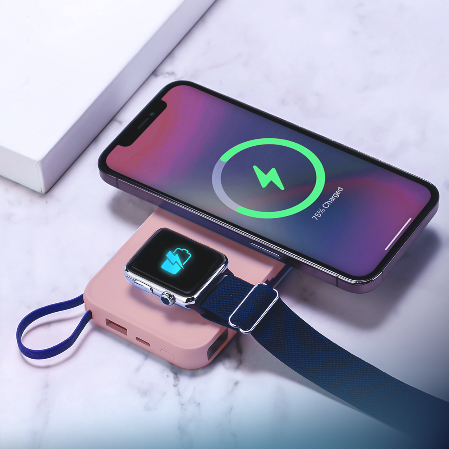 Externá bezdrôtová batéria 3MK PastelUp, 10000mAh, 22.5W, QC + PD + FQI, 1 x USB-A - 1 x USB-C - 2 x QI, Ružová