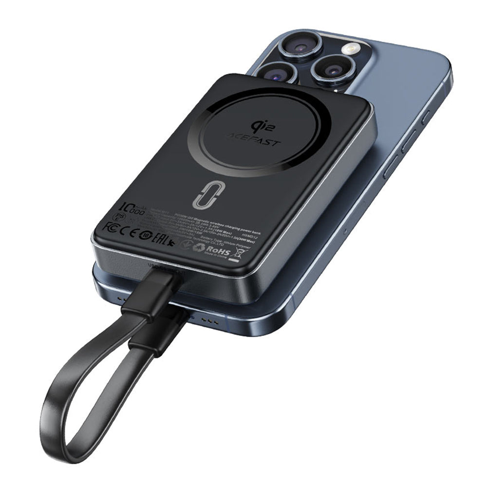 Bezdrôtová externá batéria Acefast M11, 10000mAh, 30W, PD + FQI, 1 x QI - 1 x USB-C, čierna