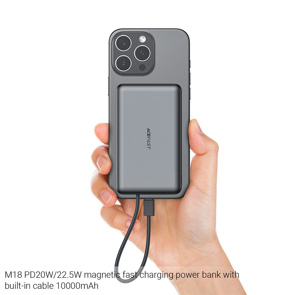 Bezdrôtová externá batéria Acefast M18, 10000mAh, 22.5W, PD + FQI, 1 x QI - 2 x USB-C, Čierna