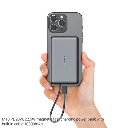 Bezdrôtová externá batéria Acefast M18, 10000mAh, 22.5W, PD + FQI, 1 x QI - 2 x USB-C, Čierna