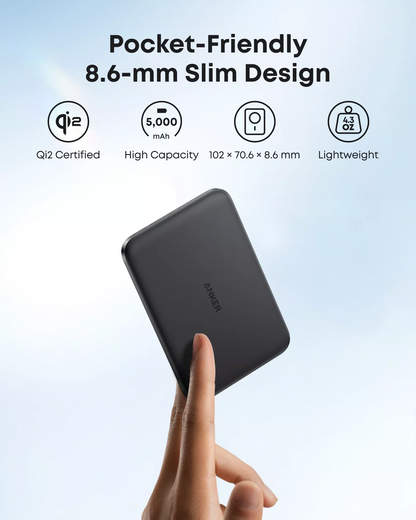 Bezdrôtová externá batéria Anker Nano, 5000mAh, 20W, PD + FQI, 1 x QI - 1 x USB-C, čierna A1665H11