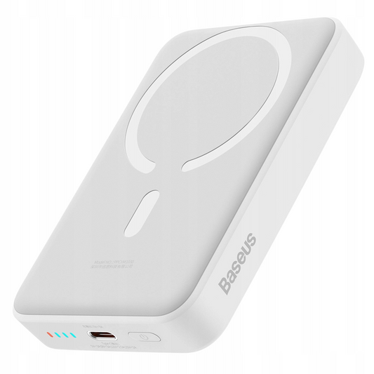 Baseus Magnetic Mini External Wireless Battery, 10000mAh, 30W, PD + FQI, 1 x QI - 1 x USB-C, White PPCX110202