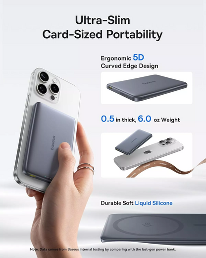Externá bezdrôtová batéria Baseus PicoGo AM41, 10000mAh, 27W, PD + FQI, 1 x QI - 1 x USB-C, Sivá E0027200