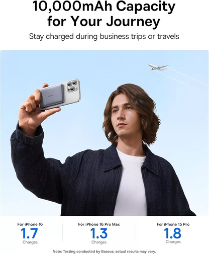 Externá bezdrôtová batéria Baseus PicoGo AM41, 10000mAh, 27W, PD + FQI, 1 x QI - 1 x USB-C, Sivá E0027200