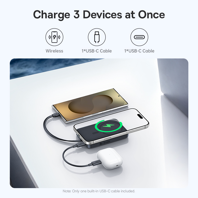 Bezdrôtová externá batéria Baseus EnerFill FM11, 10000 mAh, 30 W, PD + FQI, 1 × QI – 2 × USB-C, čierna E0028904