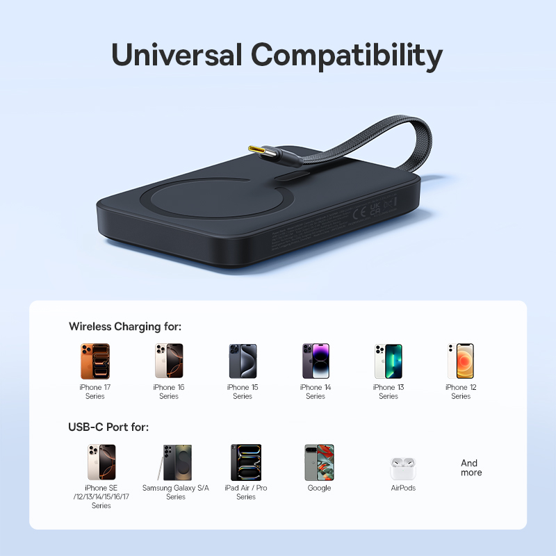 Bezdrôtová externá batéria Baseus EnerFill FM11, 10000 mAh, 30 W, PD + FQI, 1 × QI – 2 × USB-C, čierna E0028904