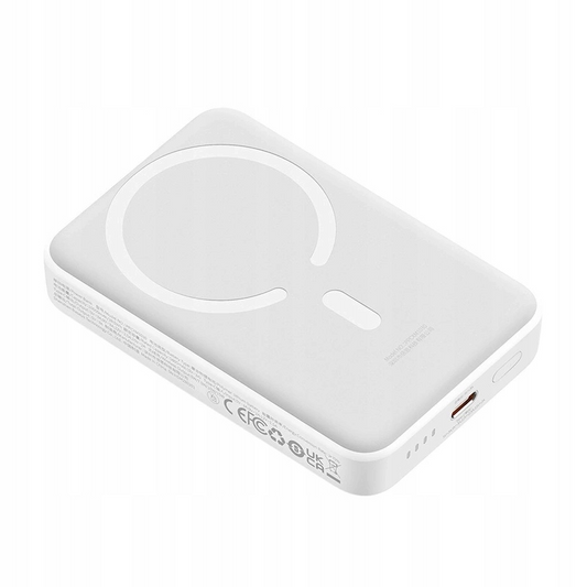 Baseus Magnetic Mini External Wireless Battery, 10000mAh, 30W, PD + FQI, 1 x QI - 1 x USB-C, White PPCX110202