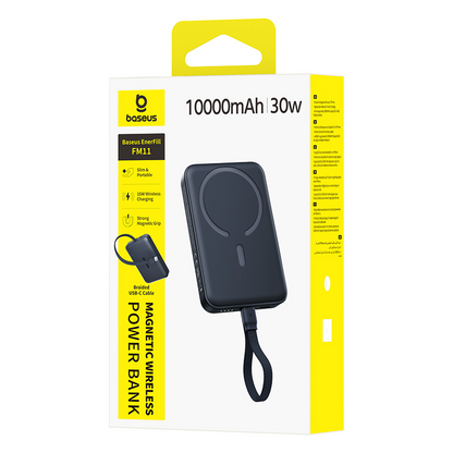Bezdrôtová externá batéria Baseus EnerFill FM11, 10000 mAh, 30 W, PD + FQI, 1 × QI – 2 × USB-C, čierna E0028904