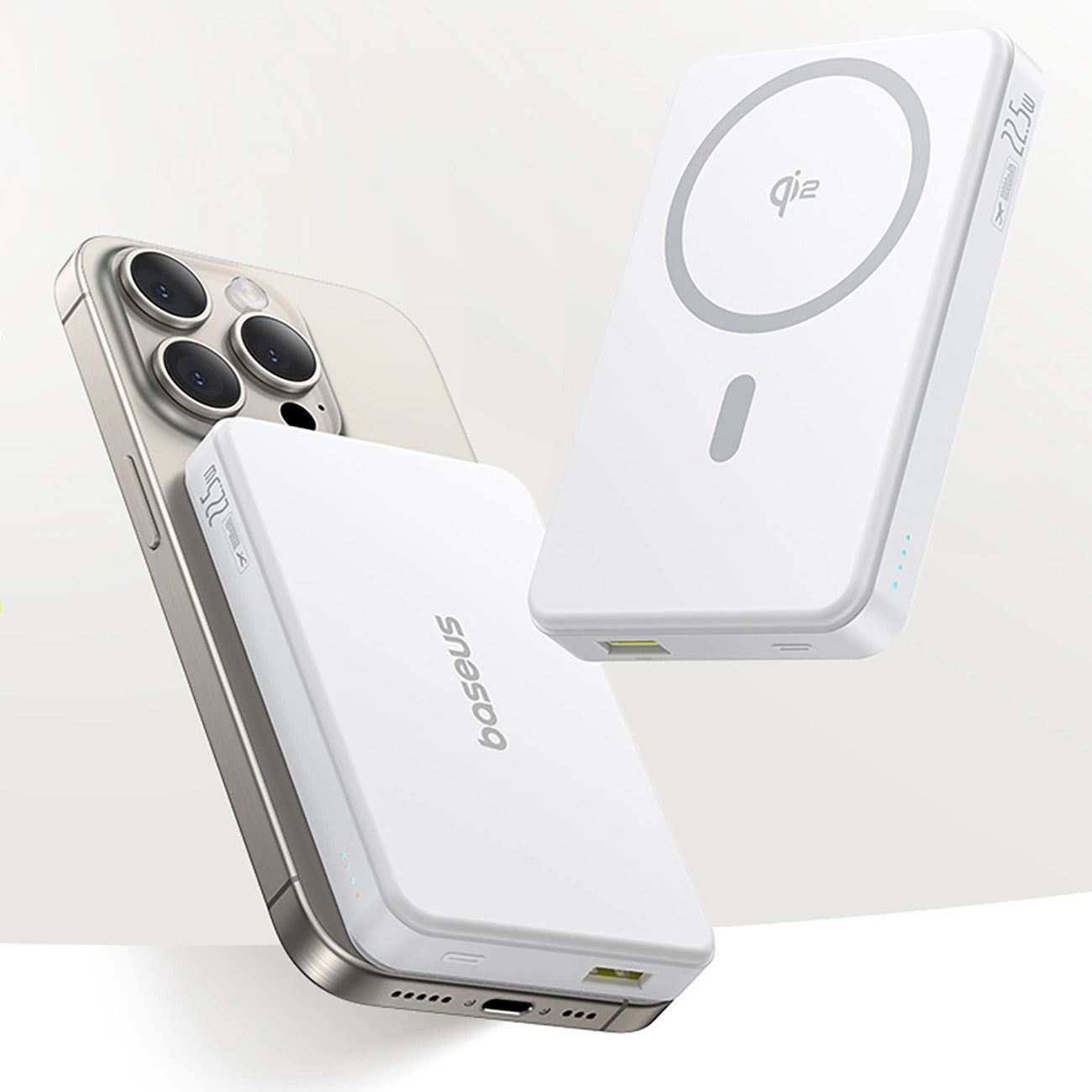 Externá bezdrôtová batéria Baseus Airpow2 Qi2, 10000mAh, 22.5W, QC + PD + FQI, 1 x QI - 1 x USB-A - 1 x USB-C, Biela P10080000213-00