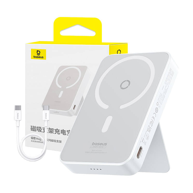 Externá bezdrôtová batéria Baseus MagPro PPCXZ05, 5000mAh, 20W, PD + FQI, 1 x QI - 1 x USB-C, Biela P10064101223-00