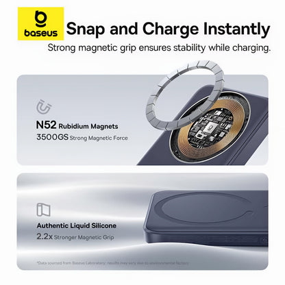 Baseus EnerFill FM11 Ultra-Mini Wireless External Battery, 10000mAh, 22.5W, PD + FQI, 1 x QI - 1 x USB-C, Gray E0026602