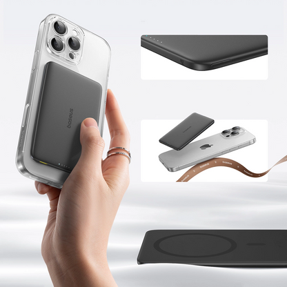 Externá bezdrôtová batéria Baseus PicoGo AM41, 5000mAh, 20W, PD + FQI, 1 x QI - 1 x USB-C, Čierna