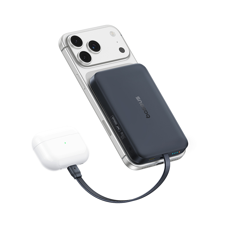 Bezdrôtová externá batéria Baseus EnerFill FM11, 10000 mAh, 30 W, PD + FQI, 1 × QI – 2 × USB-C, čierna E0028904
