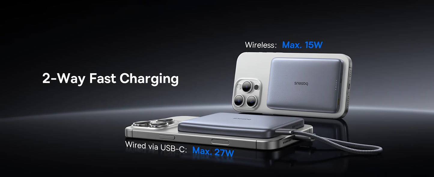 Externá bezdrôtová batéria Baseus PicoGo AM41, 10000mAh, 27W, PD + FQI, 1 x QI - 1 x USB-C, Béžová E0027203