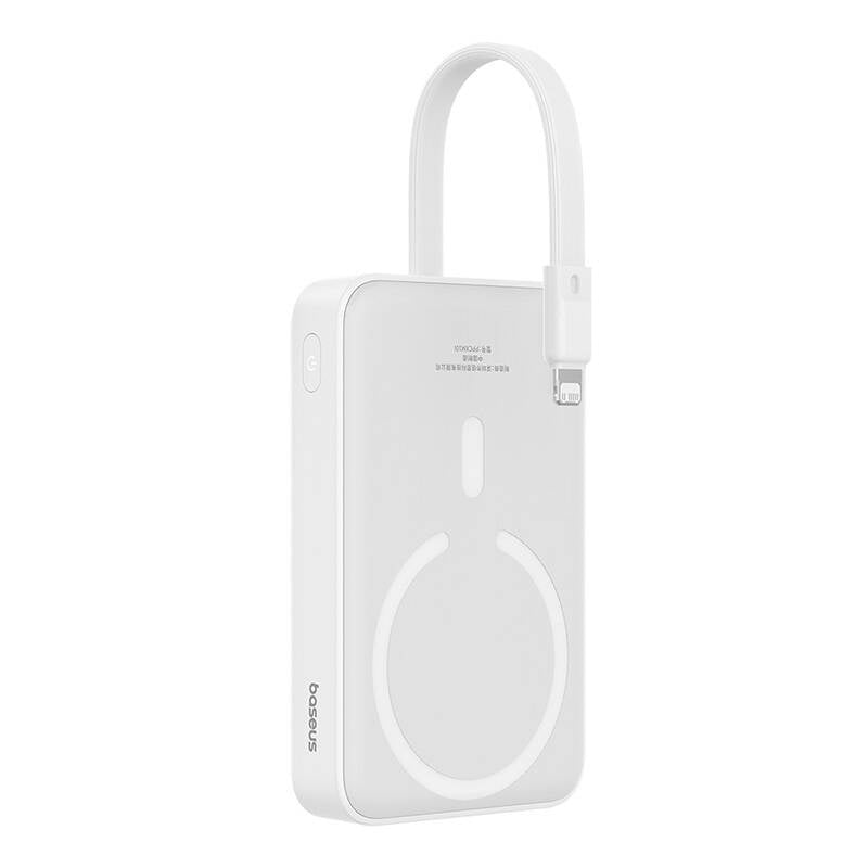 Externá bezdrôtová batéria Baseus Magnetic Mini, 10000mAh, 20W, PD + FQI, 1 x Lightning - 1 x QI - 1 x USB-C, Biela P10022109223-00