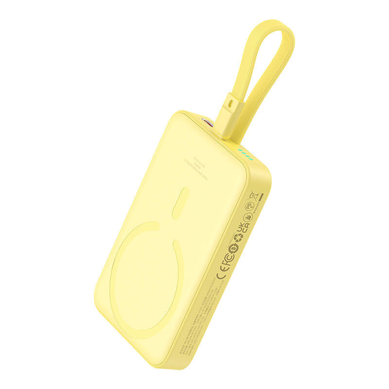 Baseus Magnetic Mini Wireless External Battery, 10000mAh, 20W, PD + FQI, 1 x Lightning - 1 x QI - 1 x USB-C, Yellow P10022109Y23-00
