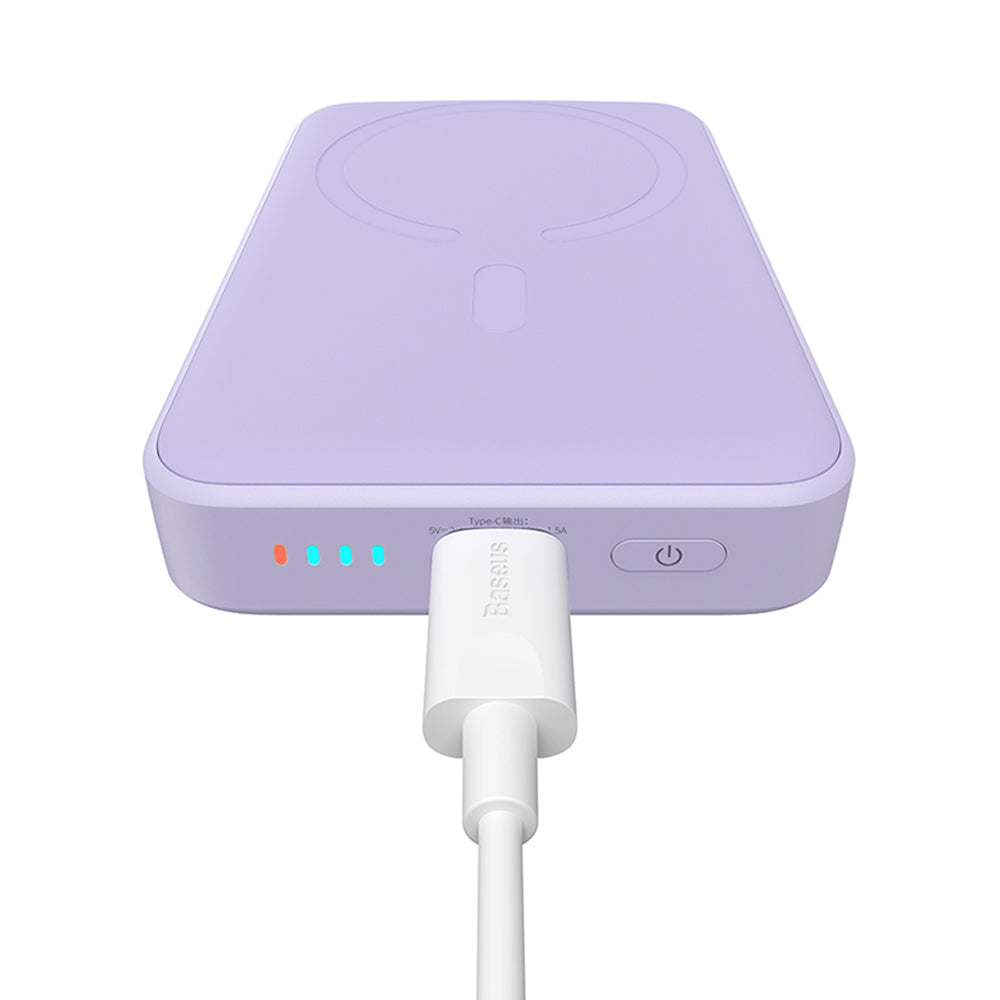 Baseus Magnetic Mini Wireless External Battery, 10000mAh, 20W, PD + FQI, 1 x QI - 1 x USB-C, Purple PPCX110105