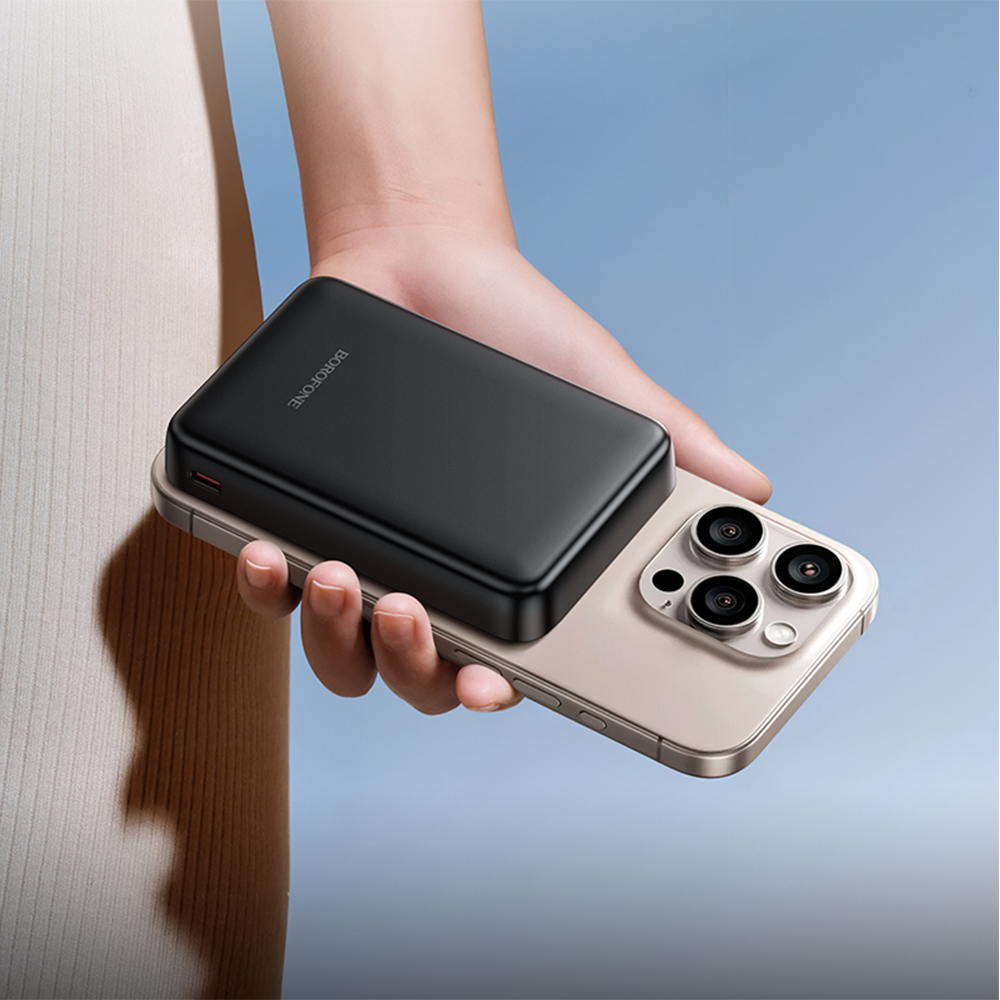 Externá bezdrôtová batéria Borofone BJ82A Dawn, 10000mAh, 22.5W, QC + PD + FQI, 1 x QI - 1 x USB-A - 1 x USB-C, Čierna