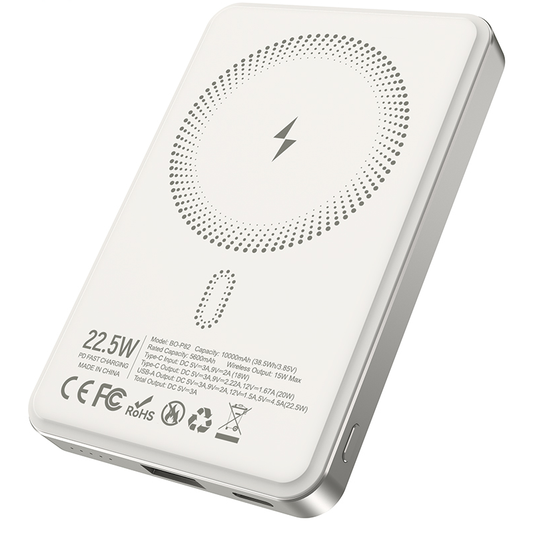 Bezdrôtová externá batéria BWOO BO-P82, 10000mAh, 22,5W, PD + FQI, 1 x QI - 1 x USB-C, biela