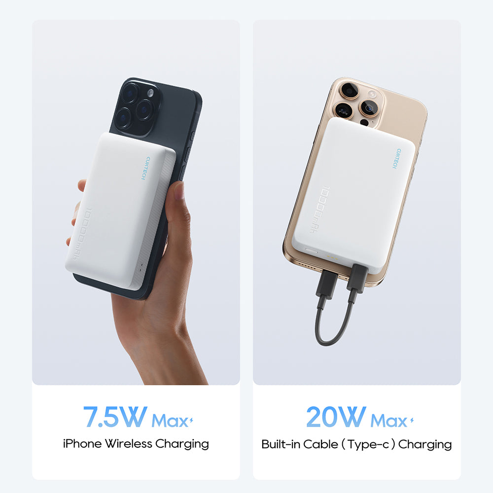 Bezdrôtová externá batéria Cuktech WPB100N, 10000mAh, 20W, PD + FQI, 1 x QI - 1 x USB-C, biela CKWPB100NGLGR