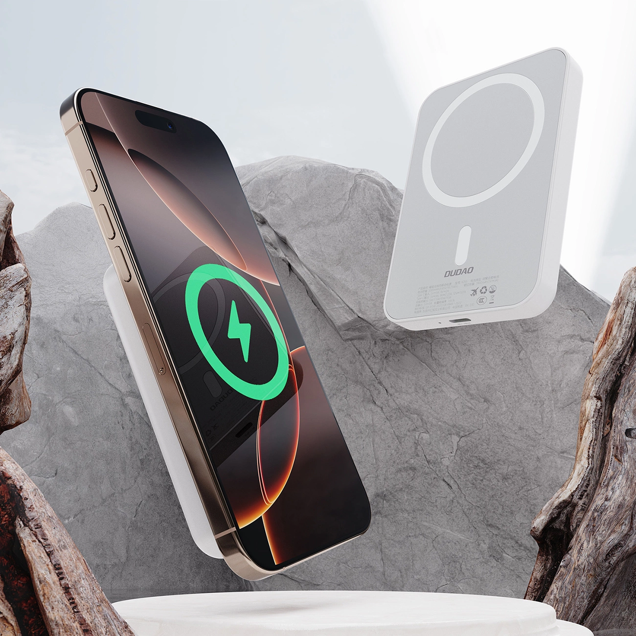 Externá bezdrôtová batéria Dudao K26s, 5000mAh, 20W, PD + FQI, 1 x QI - 1 x USB-C, Biela