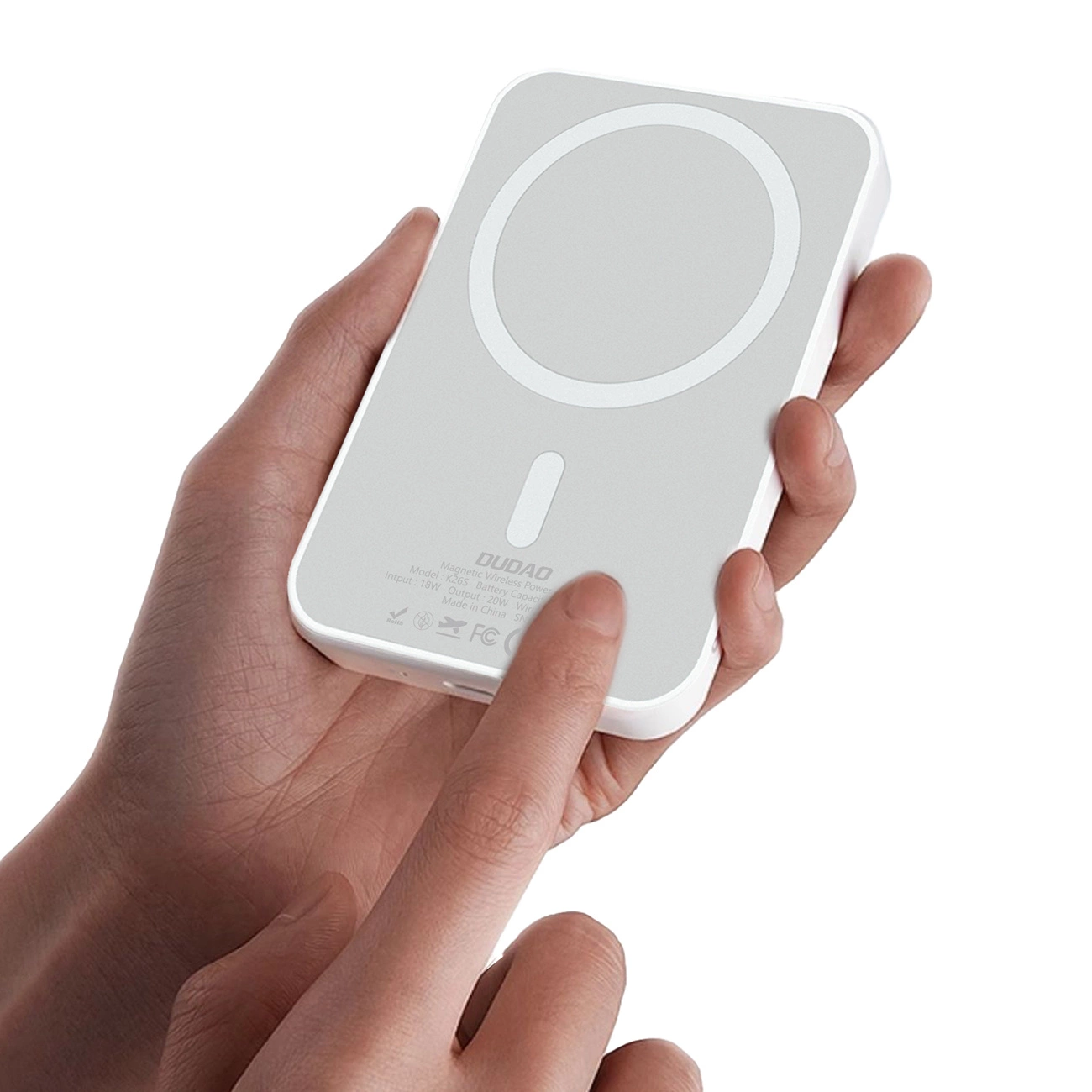 Externá bezdrôtová batéria Dudao K26s, 5000mAh, 20W, PD + FQI, 1 x QI - 1 x USB-C, Biela