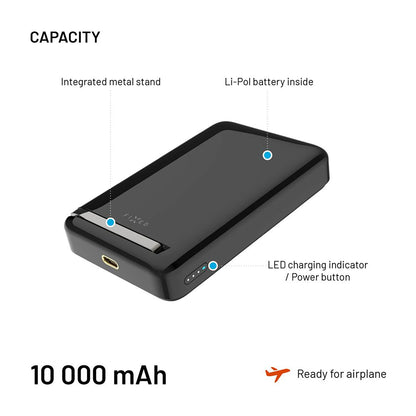 Externá bezdrôtová batéria Fixed MagZen 10 Pro, 10000mAh, 30W, PD + FQI, 1 x QI - 1 x USB-C, Čierna