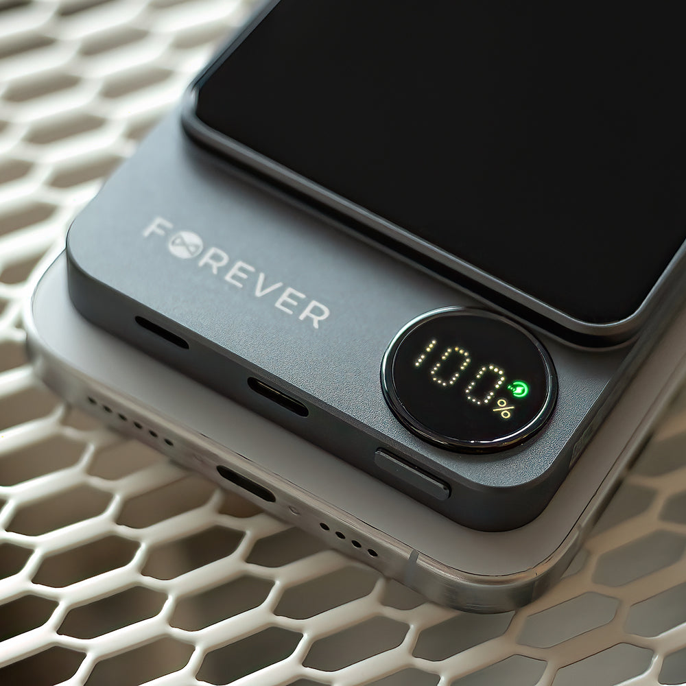 Forever MATB-200 Wireless External Battery, 5000mAh, 20W, PD + FQI, 1 x QI - 1 x USB-C, Black