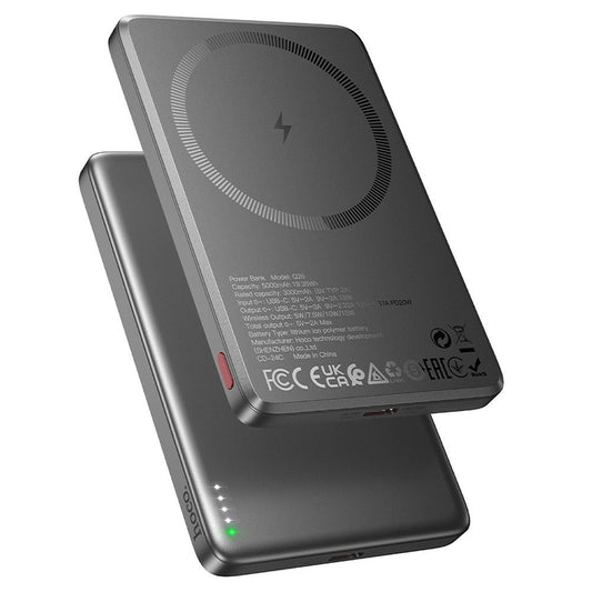 Bezdrôtová externá batéria HOCO Q26, 5000mAh, 20W, PD + FQI, 1 x QI - 1 x USB-C, sivá