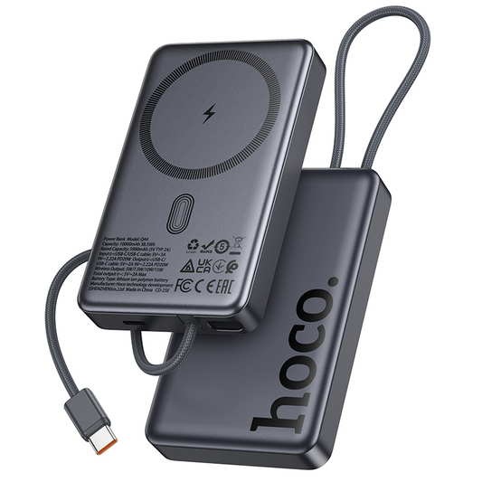 Bezdrôtová externá batéria HOCO Q44, 10000mAh, 20W, PD + FQI, 1 x QI - 2 x USB-C, sivá