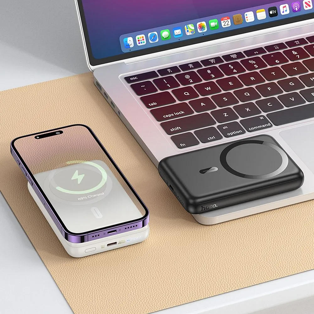 Externá bezdrôtová batéria HOCO J141, 10000mAh, 20W, PD + FQI, 1 x QI - 1 x USB-C, Čierna