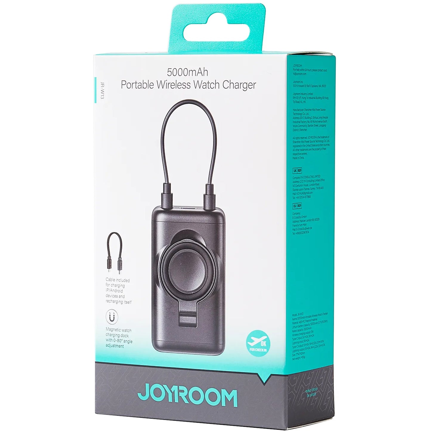 Externá bezdrôtová batéria Joyroom JR-W13, 5000mAh, 18W, PD + QI, 1 x Lightning - 1 x QI - 1 x USB-C, Čierna