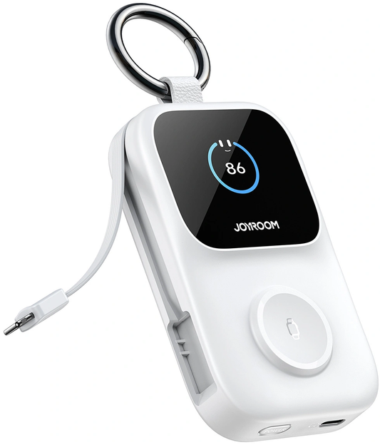 Bezdrôtová externá batéria Joyroom JR-W19, 5000mAh, 20W, QC + PD, 1 x Lightning - 1 x QI - 2 x USB-C, biela