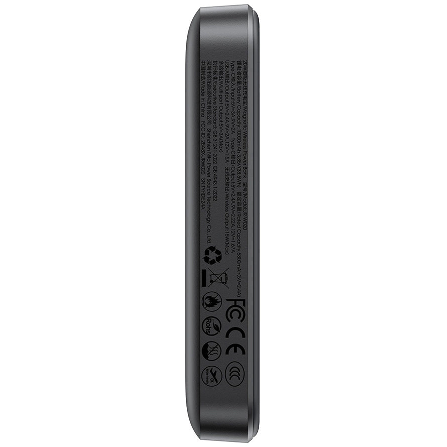 Externá bezdrôtová batéria Joyroom JR-W020, 10000mAh, 20W, QC + PD + FQI, 1 x QI - 1 x USB-A - 1 x USB-C, Čierna
