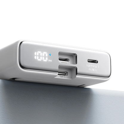 Externá bezdrôtová batéria Joyroom JR-PBM01, 10000mAh, 20W, QC + PD + FQI, 1 x Lightning - 1 x QI - 1 x USB-C, Biela